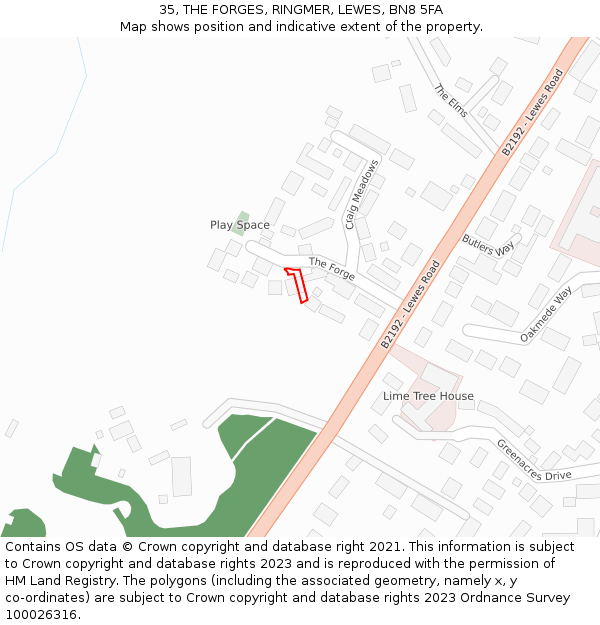 35, THE FORGES, RINGMER, LEWES, BN8 5FA: Location map and indicative extent of plot