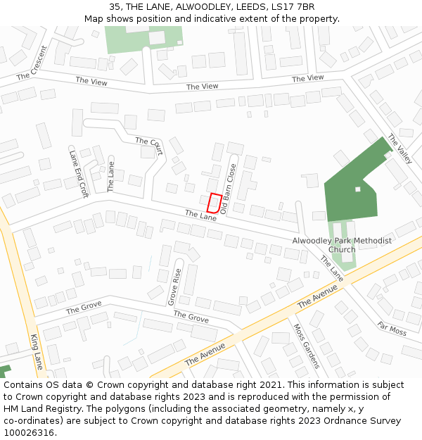 35, THE LANE, ALWOODLEY, LEEDS, LS17 7BR: Location map and indicative extent of plot