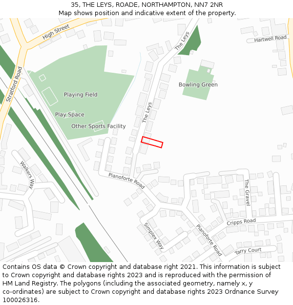 35, THE LEYS, ROADE, NORTHAMPTON, NN7 2NR: Location map and indicative extent of plot