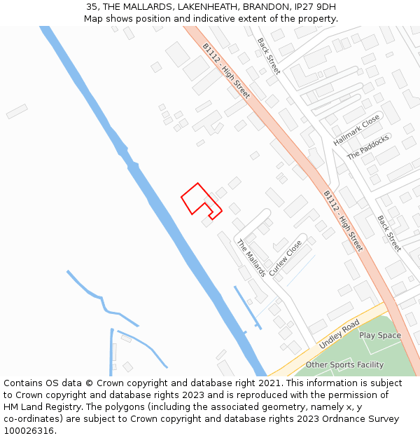 35, THE MALLARDS, LAKENHEATH, BRANDON, IP27 9DH: Location map and indicative extent of plot