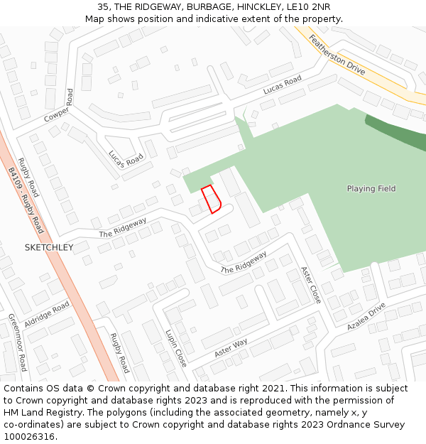 35, THE RIDGEWAY, BURBAGE, HINCKLEY, LE10 2NR: Location map and indicative extent of plot