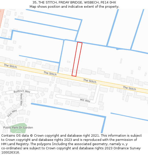 35, THE STITCH, FRIDAY BRIDGE, WISBECH, PE14 0HX: Location map and indicative extent of plot