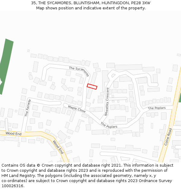 35, THE SYCAMORES, BLUNTISHAM, HUNTINGDON, PE28 3XW: Location map and indicative extent of plot