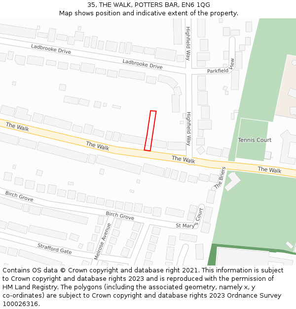35, THE WALK, POTTERS BAR, EN6 1QG: Location map and indicative extent of plot
