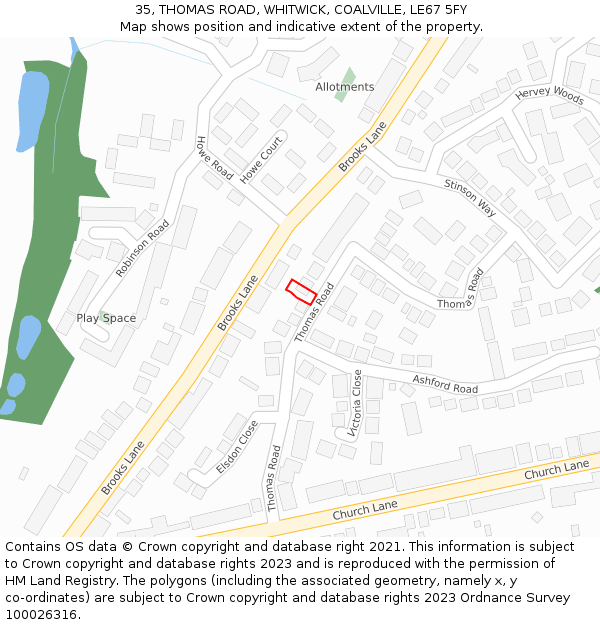 35, THOMAS ROAD, WHITWICK, COALVILLE, LE67 5FY: Location map and indicative extent of plot