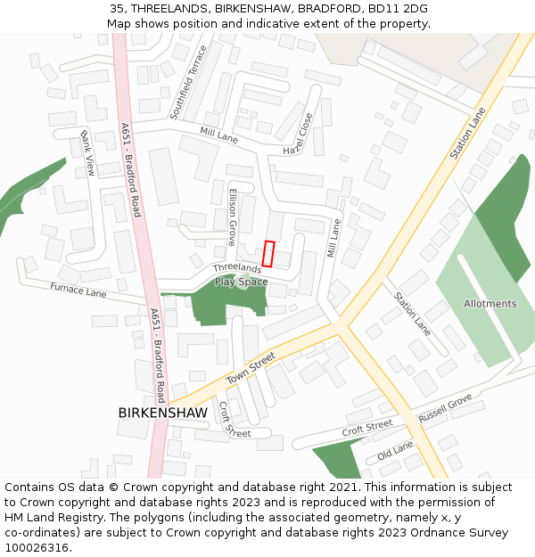 35, THREELANDS, BIRKENSHAW, BRADFORD, BD11 2DG: Location map and indicative extent of plot