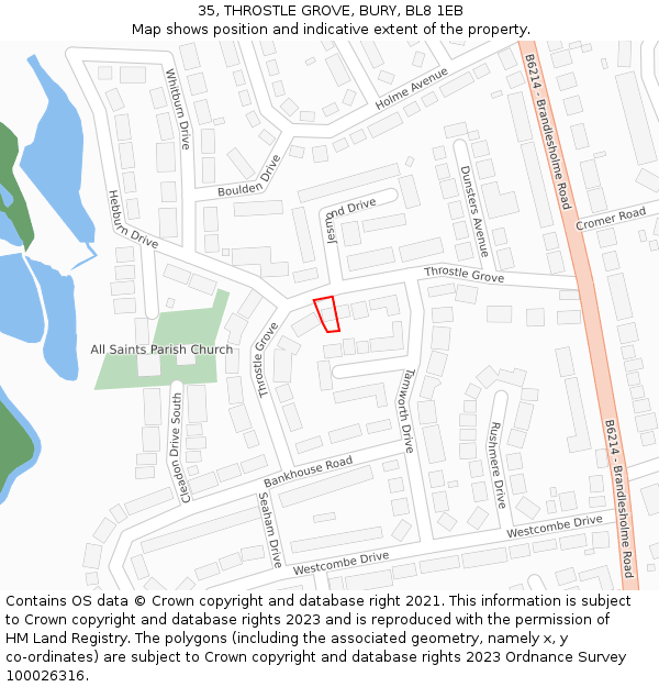 35, THROSTLE GROVE, BURY, BL8 1EB: Location map and indicative extent of plot