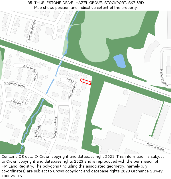 35, THURLESTONE DRIVE, HAZEL GROVE, STOCKPORT, SK7 5RD: Location map and indicative extent of plot