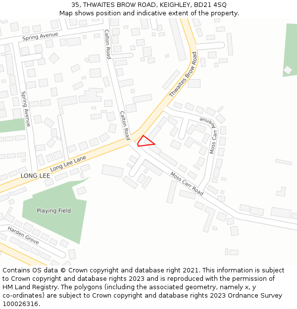 35, THWAITES BROW ROAD, KEIGHLEY, BD21 4SQ: Location map and indicative extent of plot