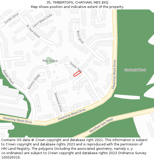 35, TIMBERTOPS, CHATHAM, ME5 8XQ: Location map and indicative extent of plot