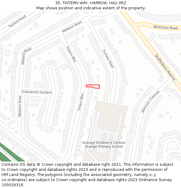 35, TINTERN WAY, HARROW, HA2 0RZ: Location map and indicative extent of plot