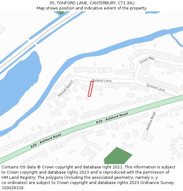 35, TONFORD LANE, CANTERBURY, CT1 3XU: Location map and indicative extent of plot