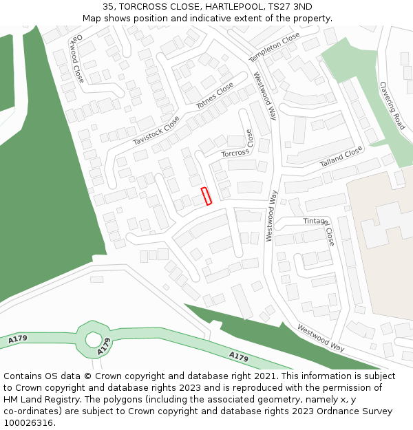 35, TORCROSS CLOSE, HARTLEPOOL, TS27 3ND: Location map and indicative extent of plot