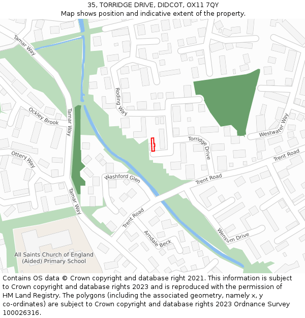 35, TORRIDGE DRIVE, DIDCOT, OX11 7QY: Location map and indicative extent of plot