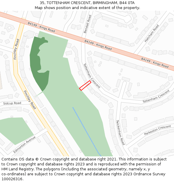 35, TOTTENHAM CRESCENT, BIRMINGHAM, B44 0TA: Location map and indicative extent of plot