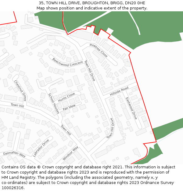 35, TOWN HILL DRIVE, BROUGHTON, BRIGG, DN20 0HE: Location map and indicative extent of plot