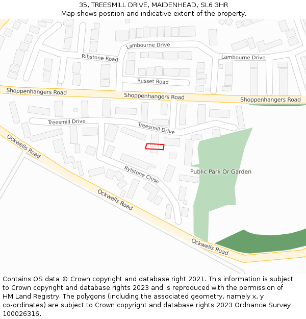 35, TREESMILL DRIVE, MAIDENHEAD, SL6 3HR: Location map and indicative extent of plot