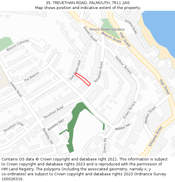 35, TREVETHAN ROAD, FALMOUTH, TR11 2AS: Location map and indicative extent of plot