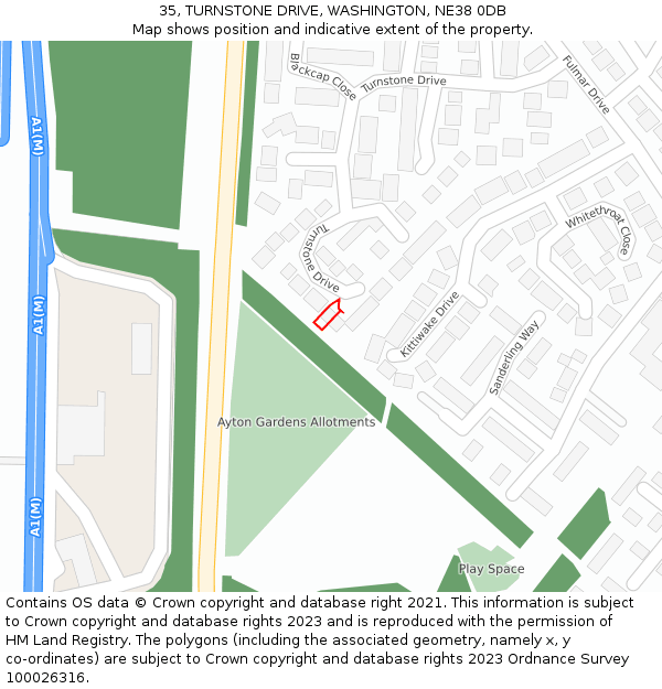 35, TURNSTONE DRIVE, WASHINGTON, NE38 0DB: Location map and indicative extent of plot