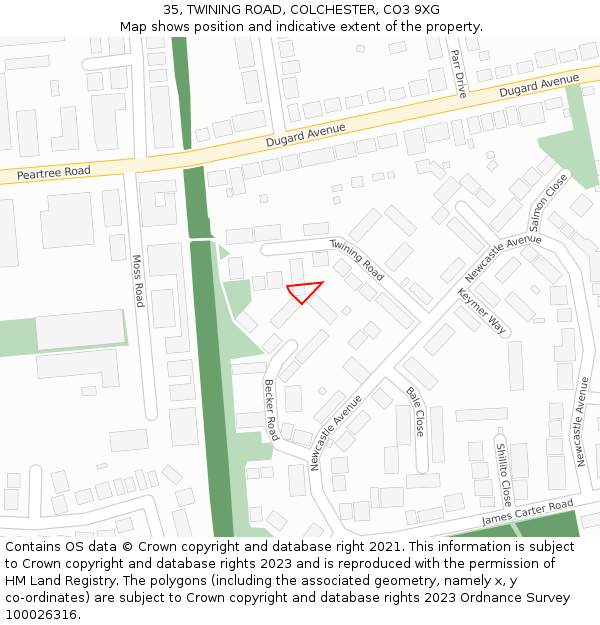 35, TWINING ROAD, COLCHESTER, CO3 9XG: Location map and indicative extent of plot