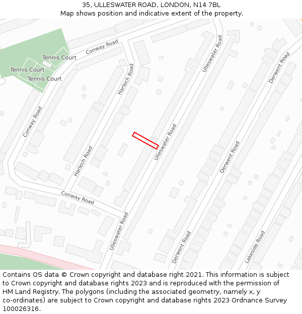 35, ULLESWATER ROAD, LONDON, N14 7BL: Location map and indicative extent of plot