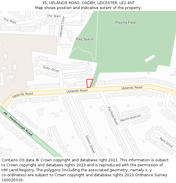 35, UPLANDS ROAD, OADBY, LEICESTER, LE2 4NT: Location map and indicative extent of plot