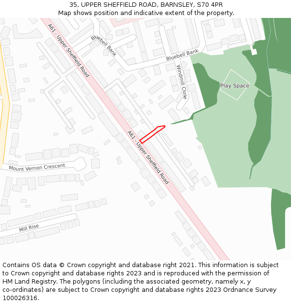 35, UPPER SHEFFIELD ROAD, BARNSLEY, S70 4PR: Location map and indicative extent of plot