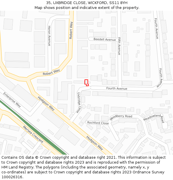 35, UXBRIDGE CLOSE, WICKFORD, SS11 8YH: Location map and indicative extent of plot