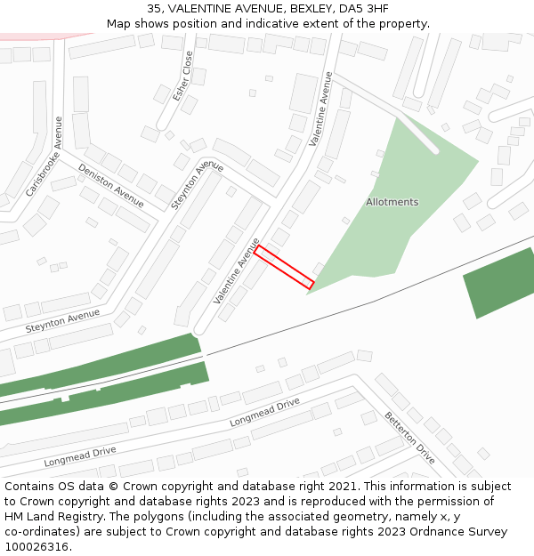 35, VALENTINE AVENUE, BEXLEY, DA5 3HF: Location map and indicative extent of plot