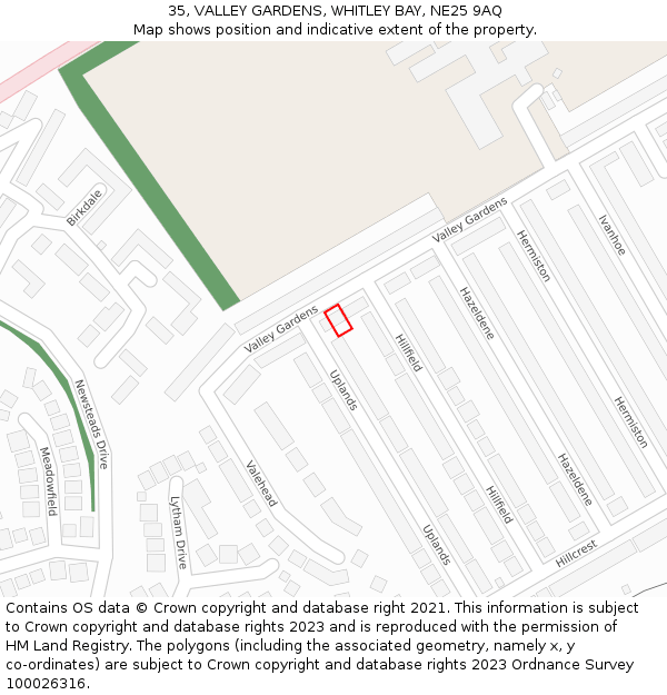 35, VALLEY GARDENS, WHITLEY BAY, NE25 9AQ: Location map and indicative extent of plot