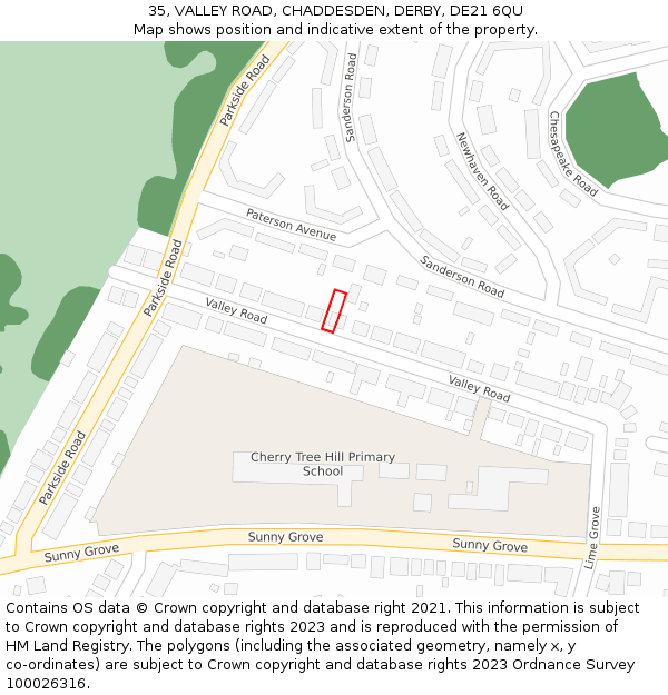 35, VALLEY ROAD, CHADDESDEN, DERBY, DE21 6QU: Location map and indicative extent of plot