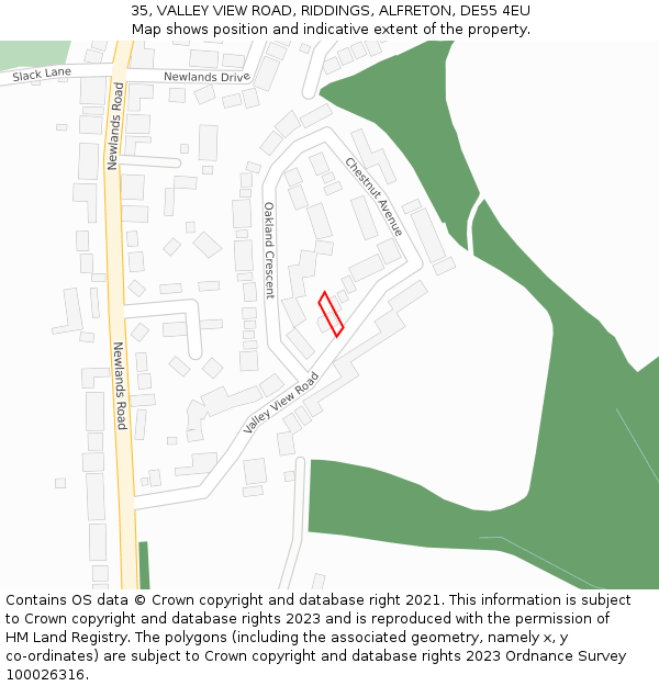 35, VALLEY VIEW ROAD, RIDDINGS, ALFRETON, DE55 4EU: Location map and indicative extent of plot