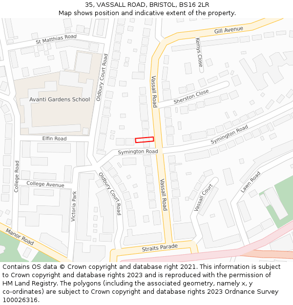 35, VASSALL ROAD, BRISTOL, BS16 2LR: Location map and indicative extent of plot