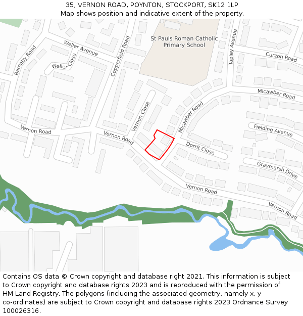 35, VERNON ROAD, POYNTON, STOCKPORT, SK12 1LP: Location map and indicative extent of plot