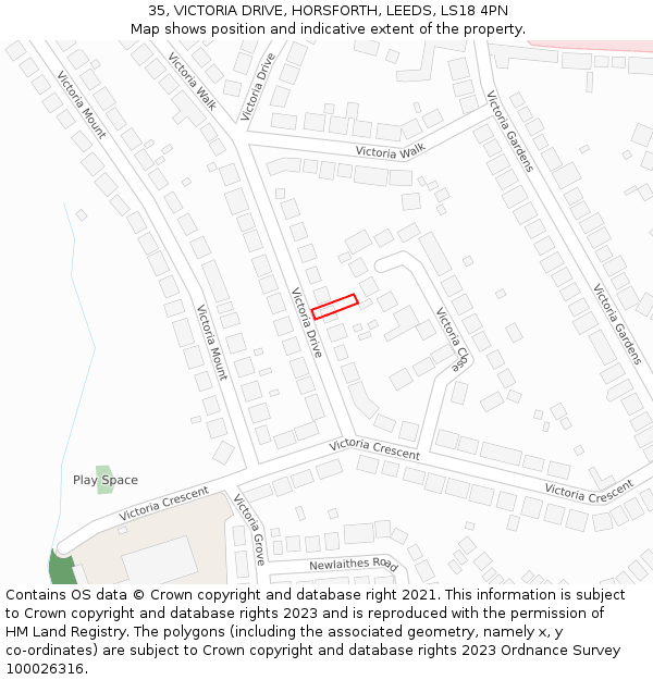 35, VICTORIA DRIVE, HORSFORTH, LEEDS, LS18 4PN: Location map and indicative extent of plot