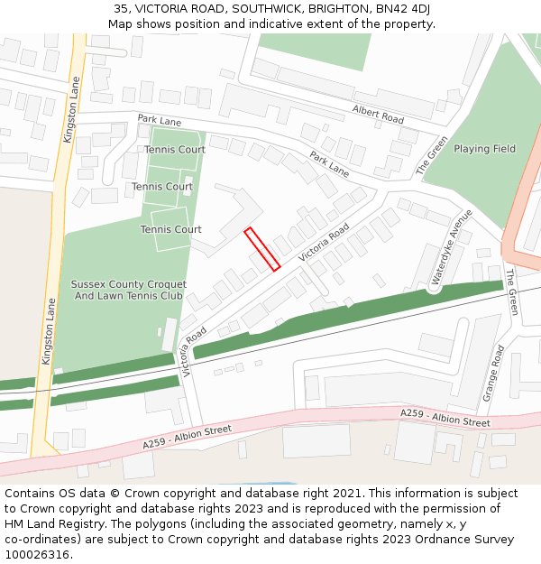 35, VICTORIA ROAD, SOUTHWICK, BRIGHTON, BN42 4DJ: Location map and indicative extent of plot