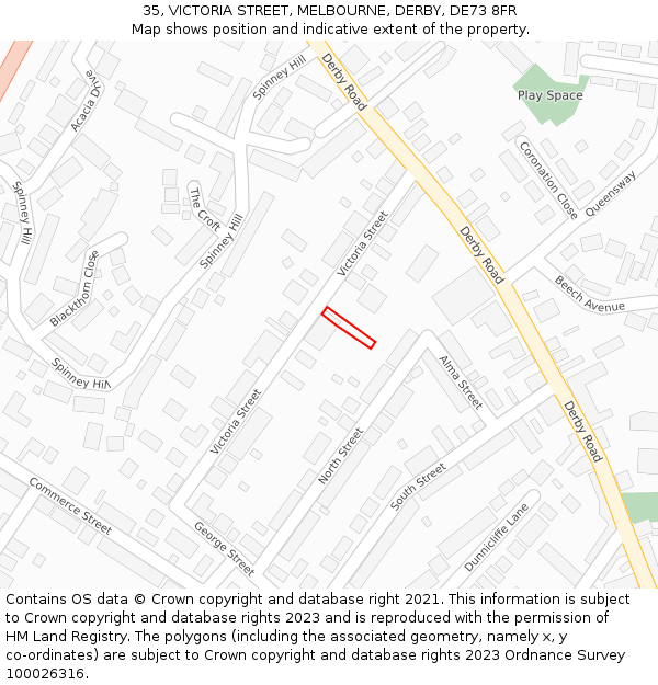 35, VICTORIA STREET, MELBOURNE, DERBY, DE73 8FR: Location map and indicative extent of plot