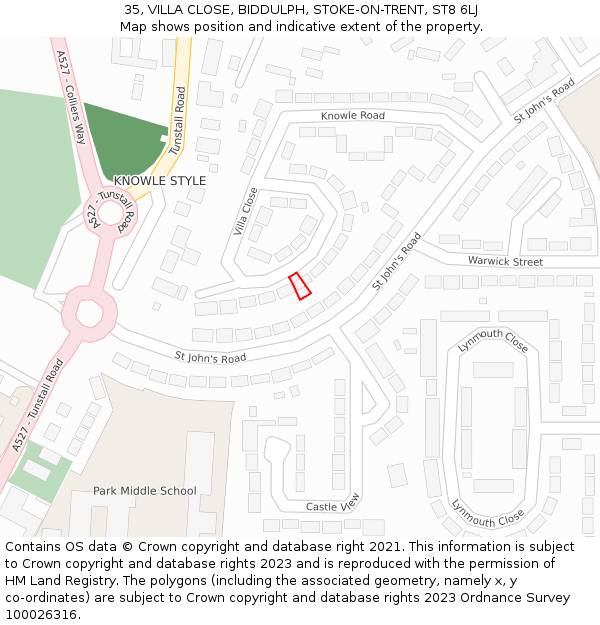 35, VILLA CLOSE, BIDDULPH, STOKE-ON-TRENT, ST8 6LJ: Location map and indicative extent of plot