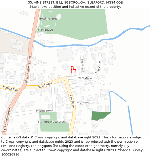 35, VINE STREET, BILLINGBOROUGH, SLEAFORD, NG34 0QE: Location map and indicative extent of plot