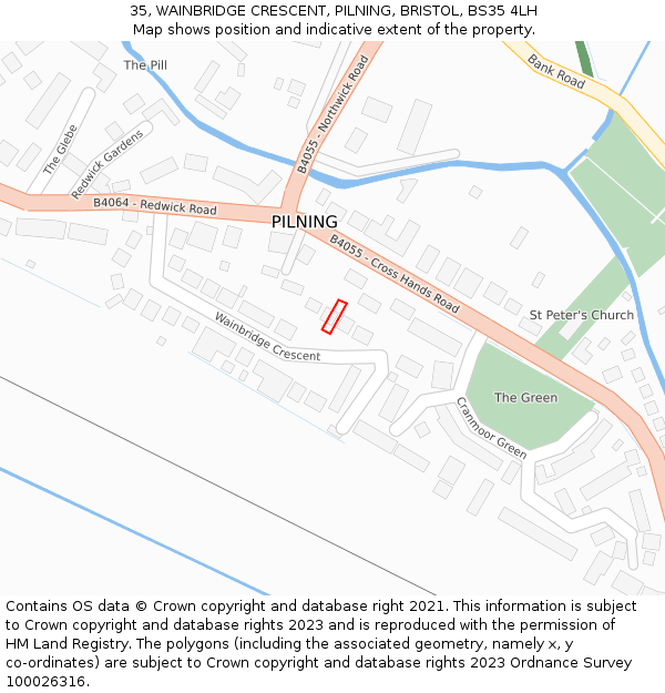 35, WAINBRIDGE CRESCENT, PILNING, BRISTOL, BS35 4LH: Location map and indicative extent of plot