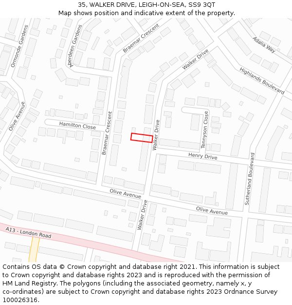 35, WALKER DRIVE, LEIGH-ON-SEA, SS9 3QT: Location map and indicative extent of plot