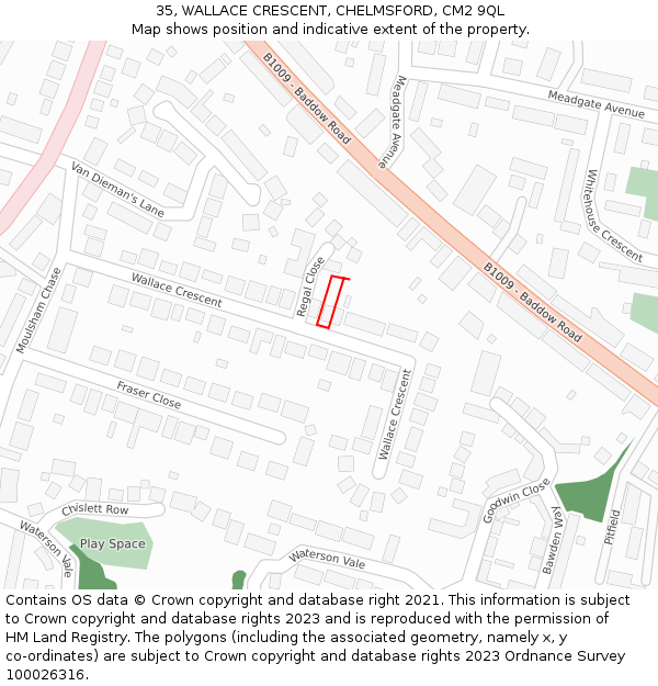 35, WALLACE CRESCENT, CHELMSFORD, CM2 9QL: Location map and indicative extent of plot