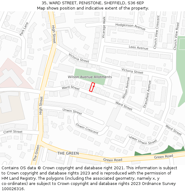 35, WARD STREET, PENISTONE, SHEFFIELD, S36 6EP: Location map and indicative extent of plot