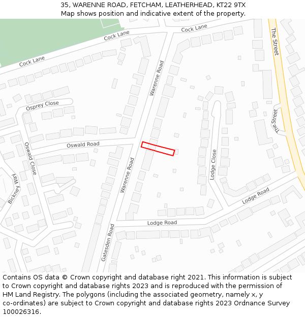 35, WARENNE ROAD, FETCHAM, LEATHERHEAD, KT22 9TX: Location map and indicative extent of plot