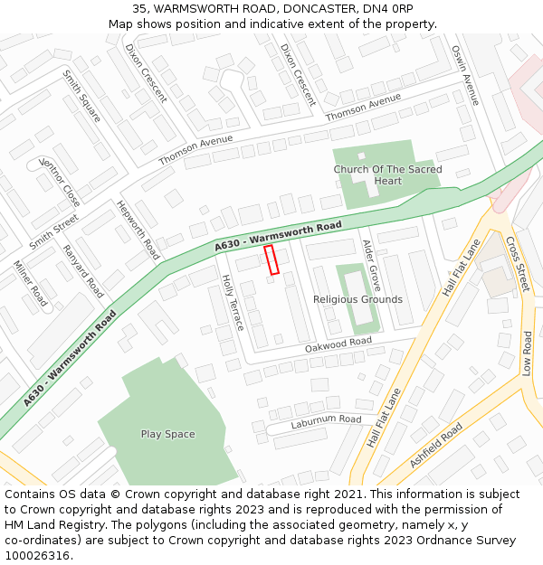 35, WARMSWORTH ROAD, DONCASTER, DN4 0RP: Location map and indicative extent of plot