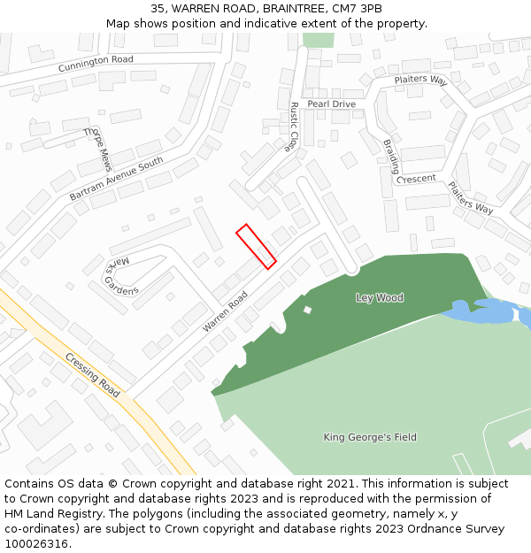 35, WARREN ROAD, BRAINTREE, CM7 3PB: Location map and indicative extent of plot