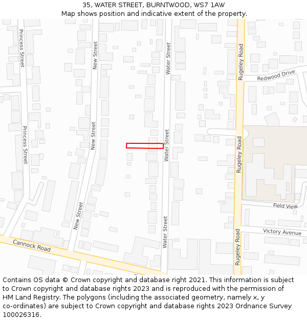 35, WATER STREET, BURNTWOOD, WS7 1AW: Location map and indicative extent of plot