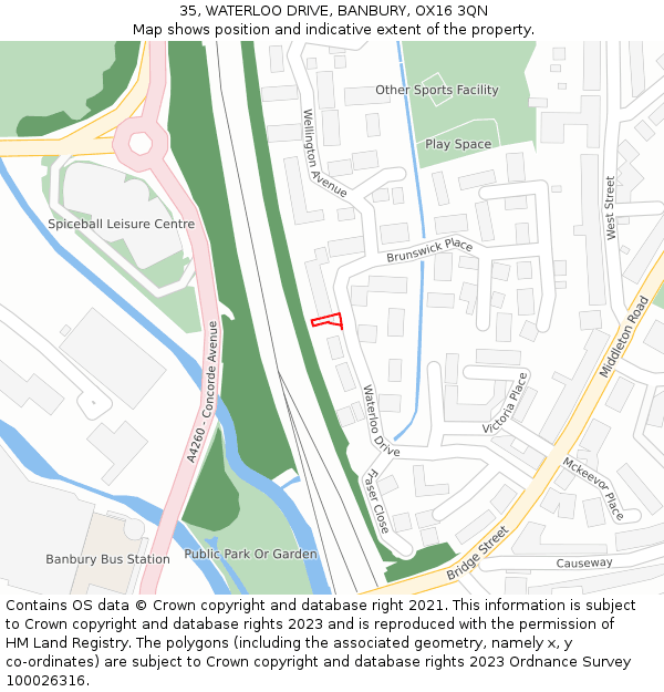 35, WATERLOO DRIVE, BANBURY, OX16 3QN: Location map and indicative extent of plot