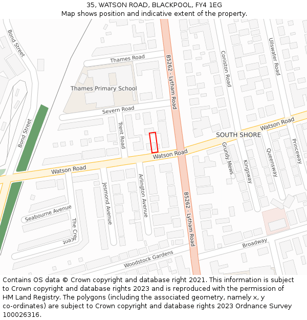 35, WATSON ROAD, BLACKPOOL, FY4 1EG: Location map and indicative extent of plot