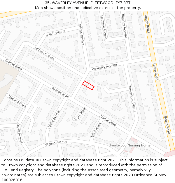 35, WAVERLEY AVENUE, FLEETWOOD, FY7 8BT: Location map and indicative extent of plot